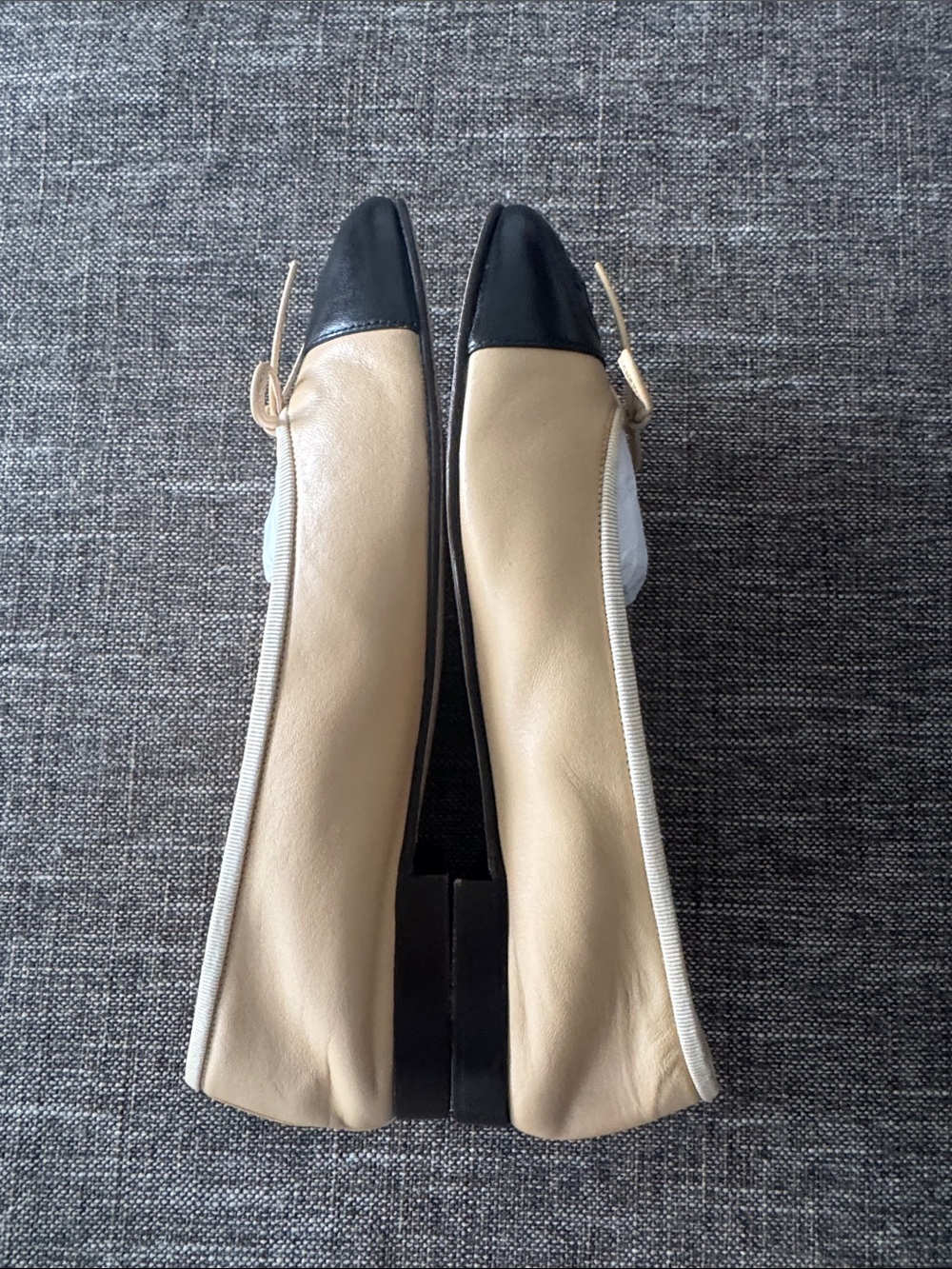 CHANEL Beige and Black Cap-Toe Leather Ballet Flats - Picture 7 of 10